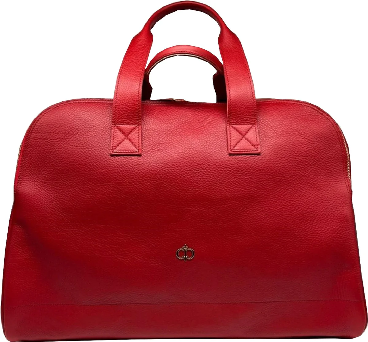 Luxury genuine leather travel bag red / gold 50 cm - Made in Italy