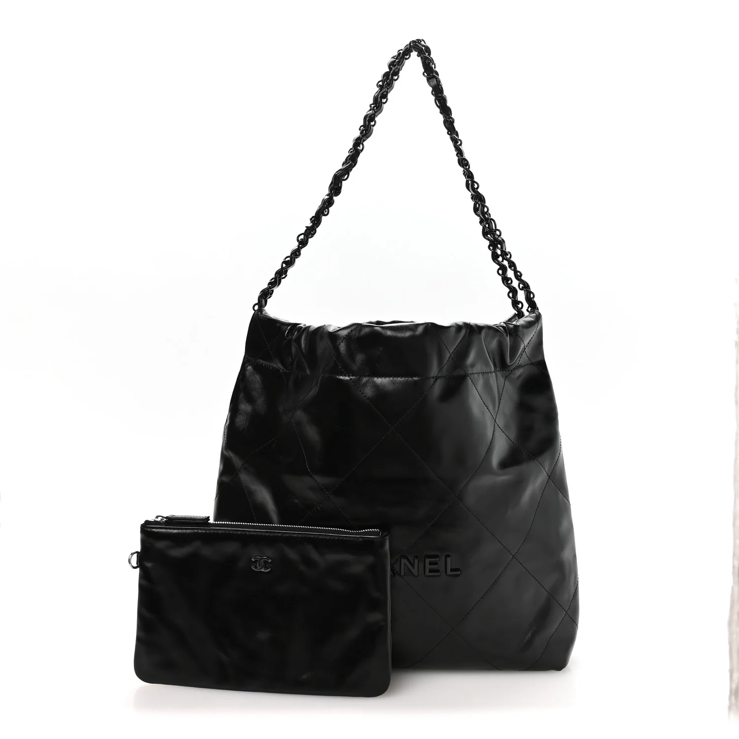 Shiny Calfskin Quilted Small Chanel 22 So Black