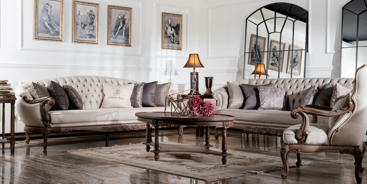 Luxury Baroque Coffee Table Brown - Oval Solid Wood Living Room Table in Baroque Style - Baroque Living Room Furniture
