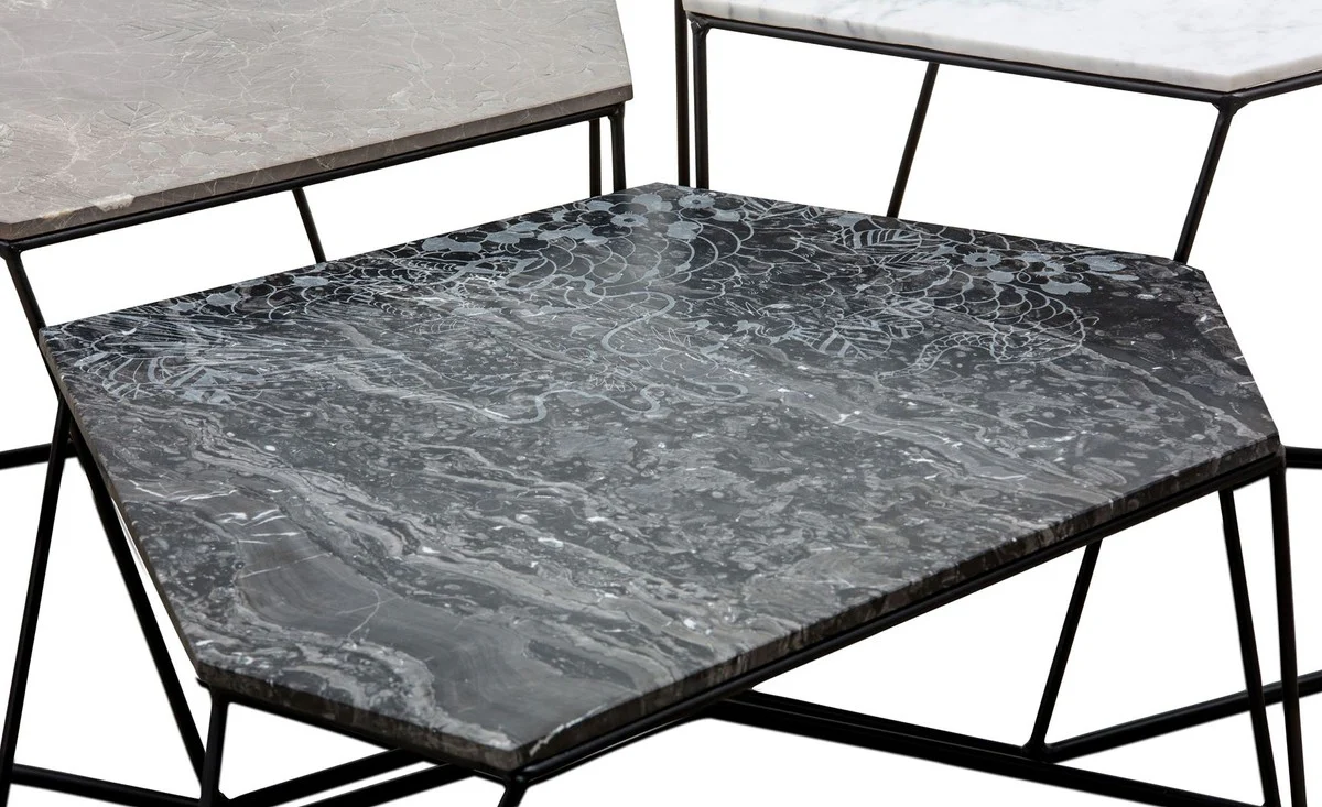Designer coffee table set white / gray / black with pattern - luxury living room furniture