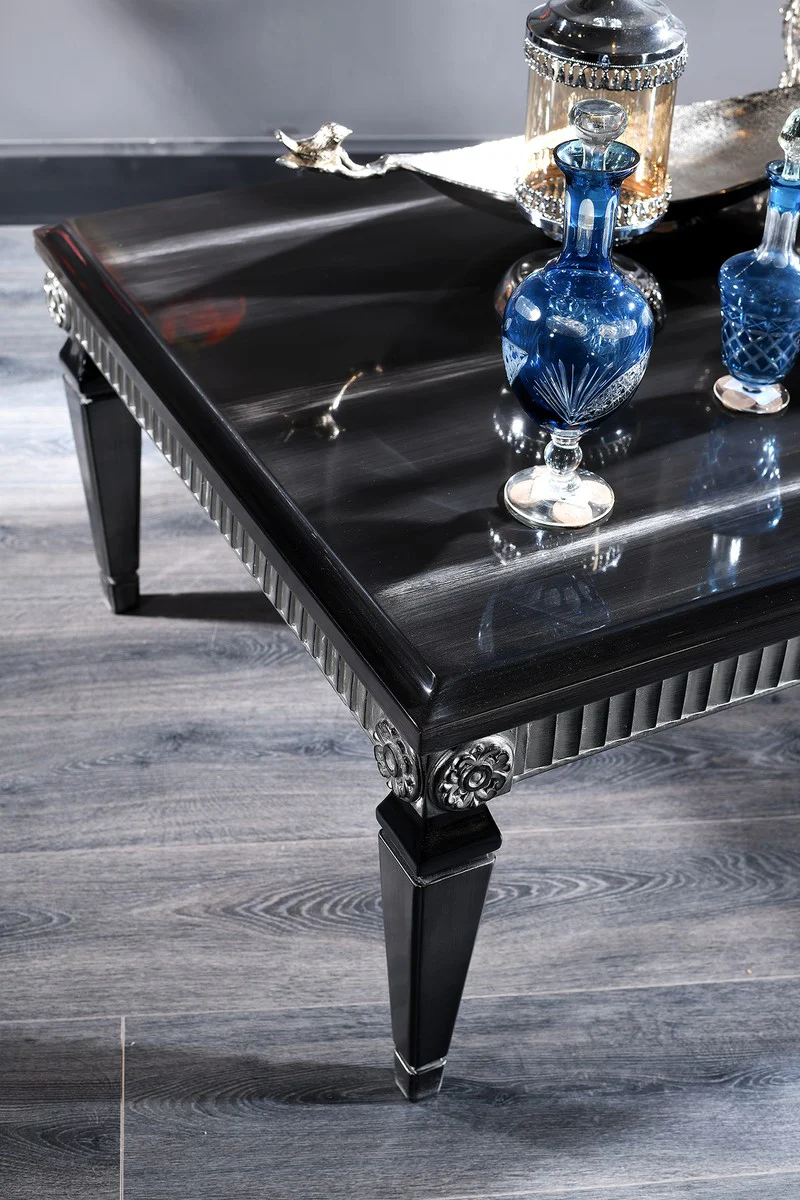 Luxury Baroque Living Room Set Purple / Black / Silver - 1 Sofa & 1 Armchair & 1 Coffee Table & 1 Side Table - Baroque Furniture