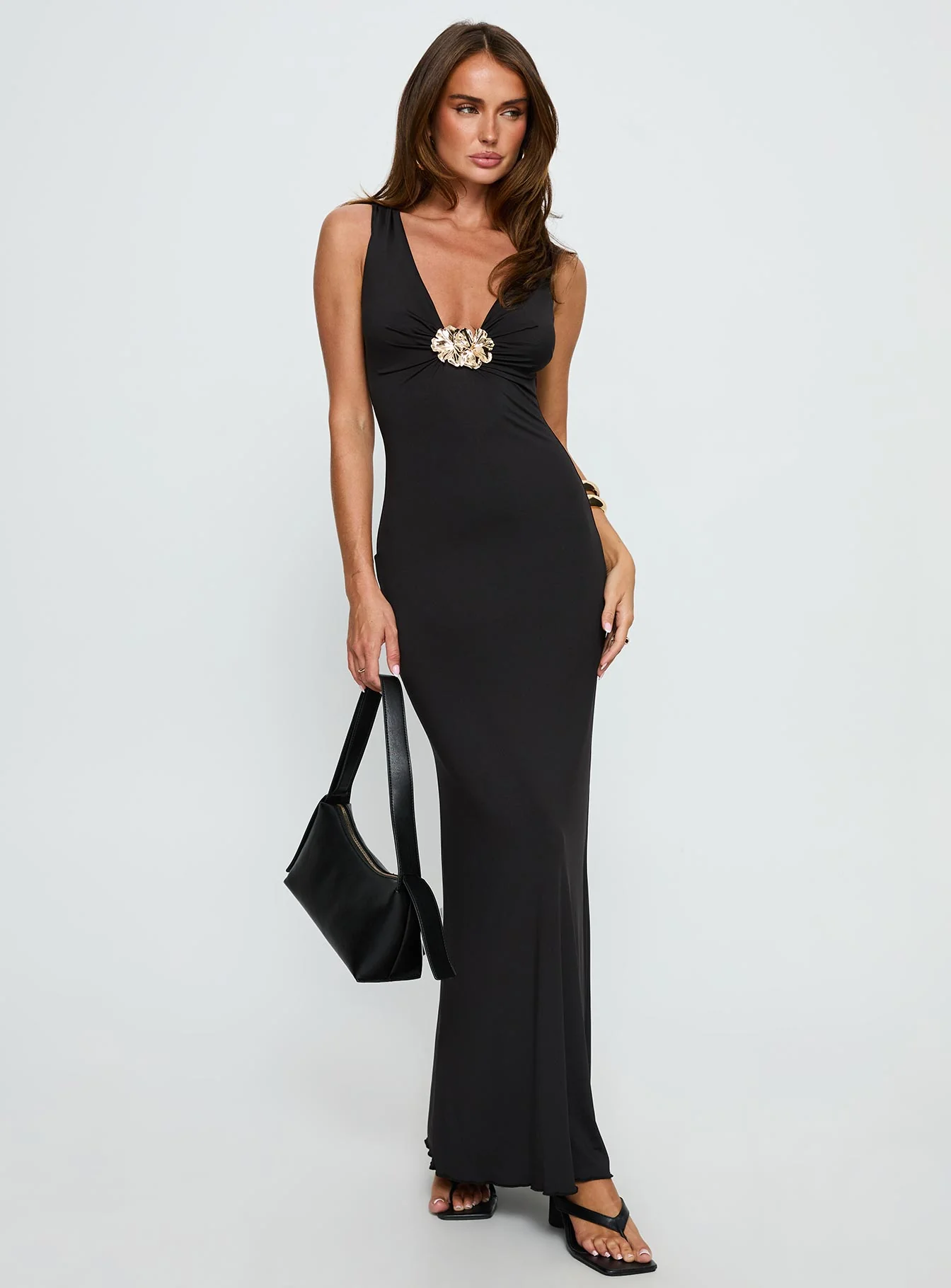 Adalie Hardware Plunge Maxi Dress Black