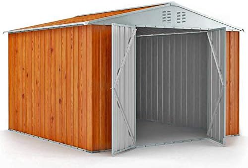 Box in Acciaio Zincato Casetta da Giardino in Lamiera 3.27 x 2.69 m x h2.17 m - 132 KG – 8,80 metri quadri (Finitura Legno)