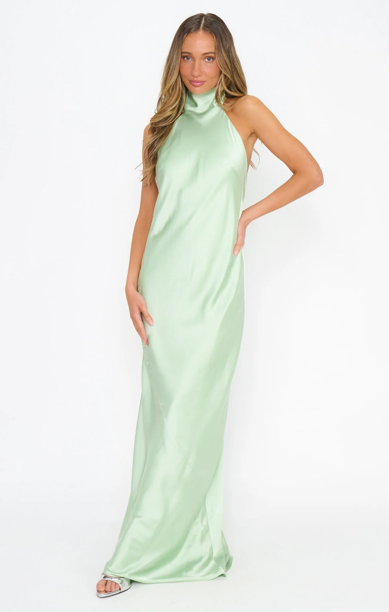 Lisa Maxi Dress ~ Pistachio Luxe Satin