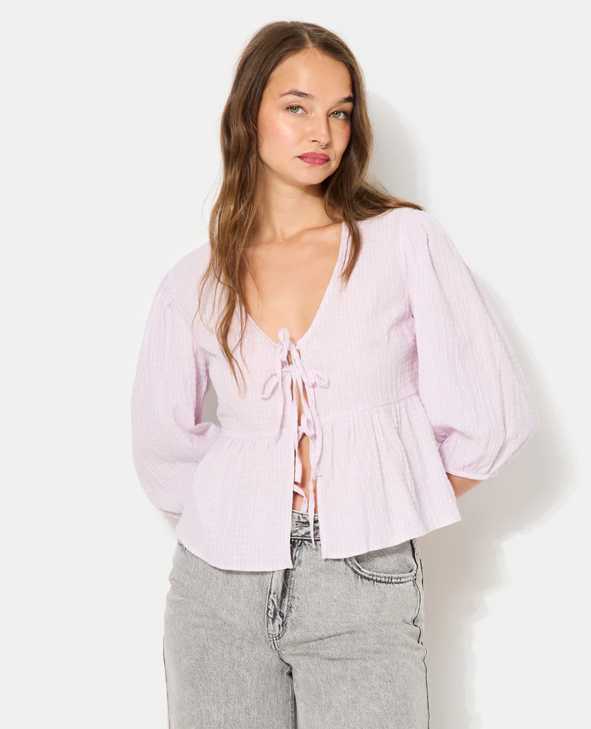 Pimkie Blouse rayée avec nouettes et manches ballons