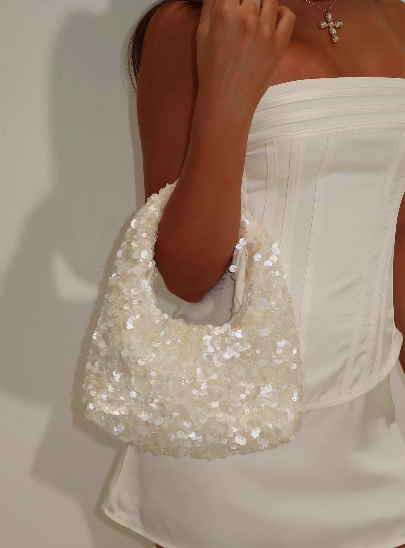 Midnights Sequin Shoulder Bag White