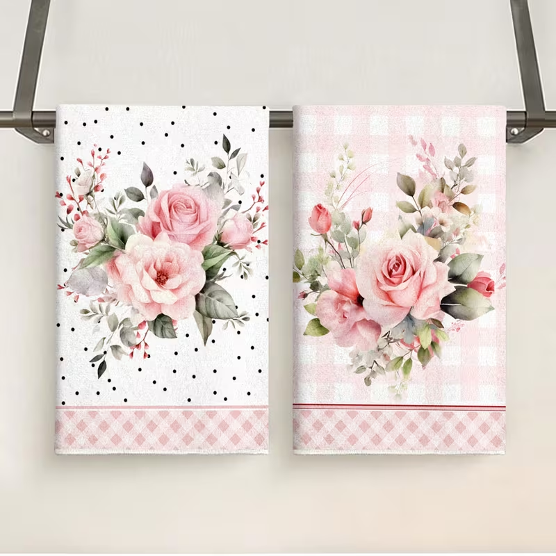Polyester Floral Pattern Quick-Dry Woven Tea Towel