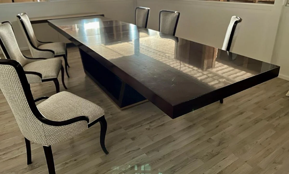 Luxury Art Deco Dining Room Set Beige / Brown / Gold - 1 Extendable Dining Table & 6 Dining Chairs - Luxury Dining Room Furniture - Art Deco Dining Room Furniture - Luxury Quality - Made in Italy