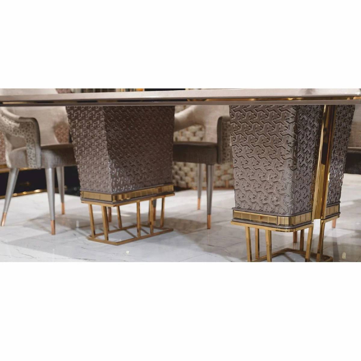 Luxury dining table white / gray / gold 223 cm - dining room furniture