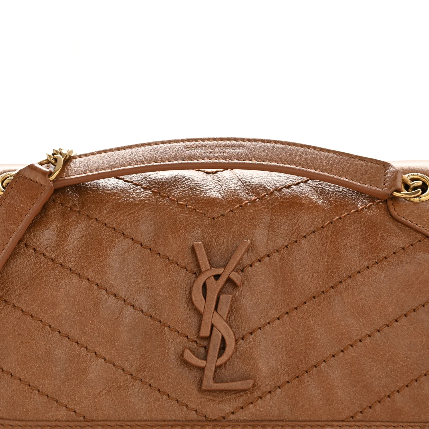 Crinkled Calfskin Matelasse Monogram Baby Niki Chain Satchel Light Caramel - Top Club
