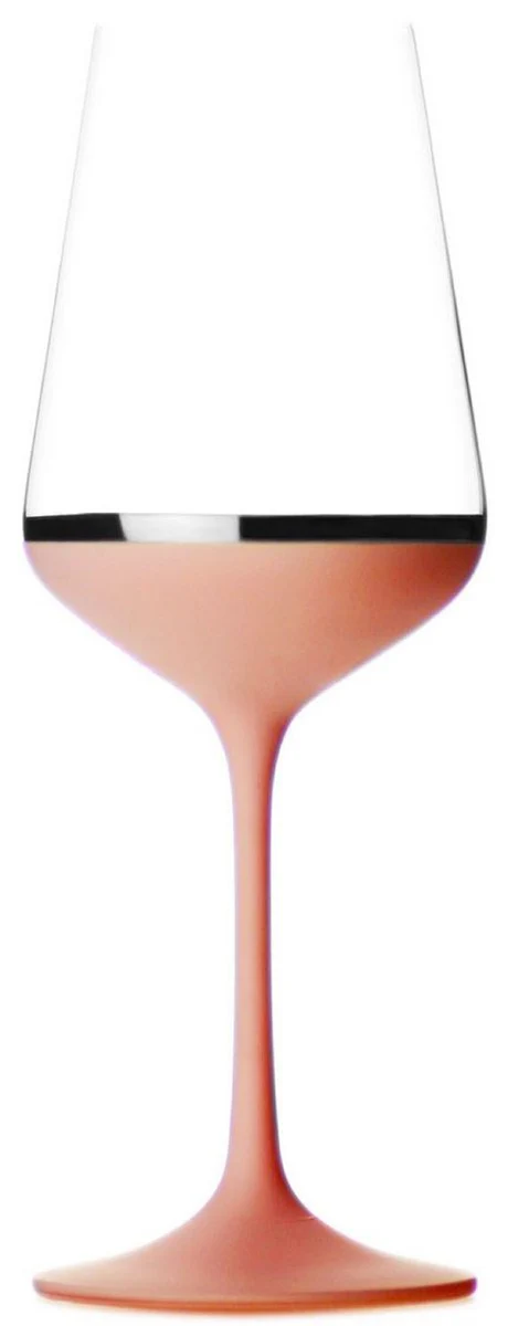 Luxury red wine glass set of 6 old pink / silver Ø 8.5 x H. 24 cm - Handmade and hand-painted wine glasses - Hotel & Restaurant Accessories - Luxury quality