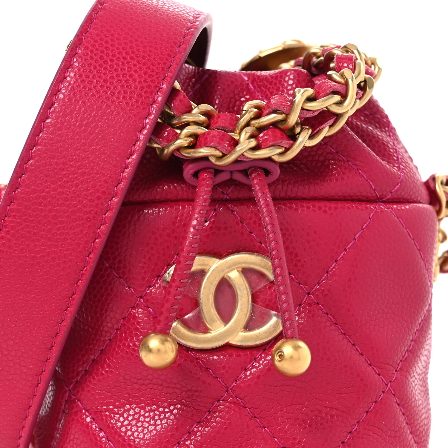 Caviar Quilted Twist Your Buttons Mini Bucket Bag Fuchsia - Top Club