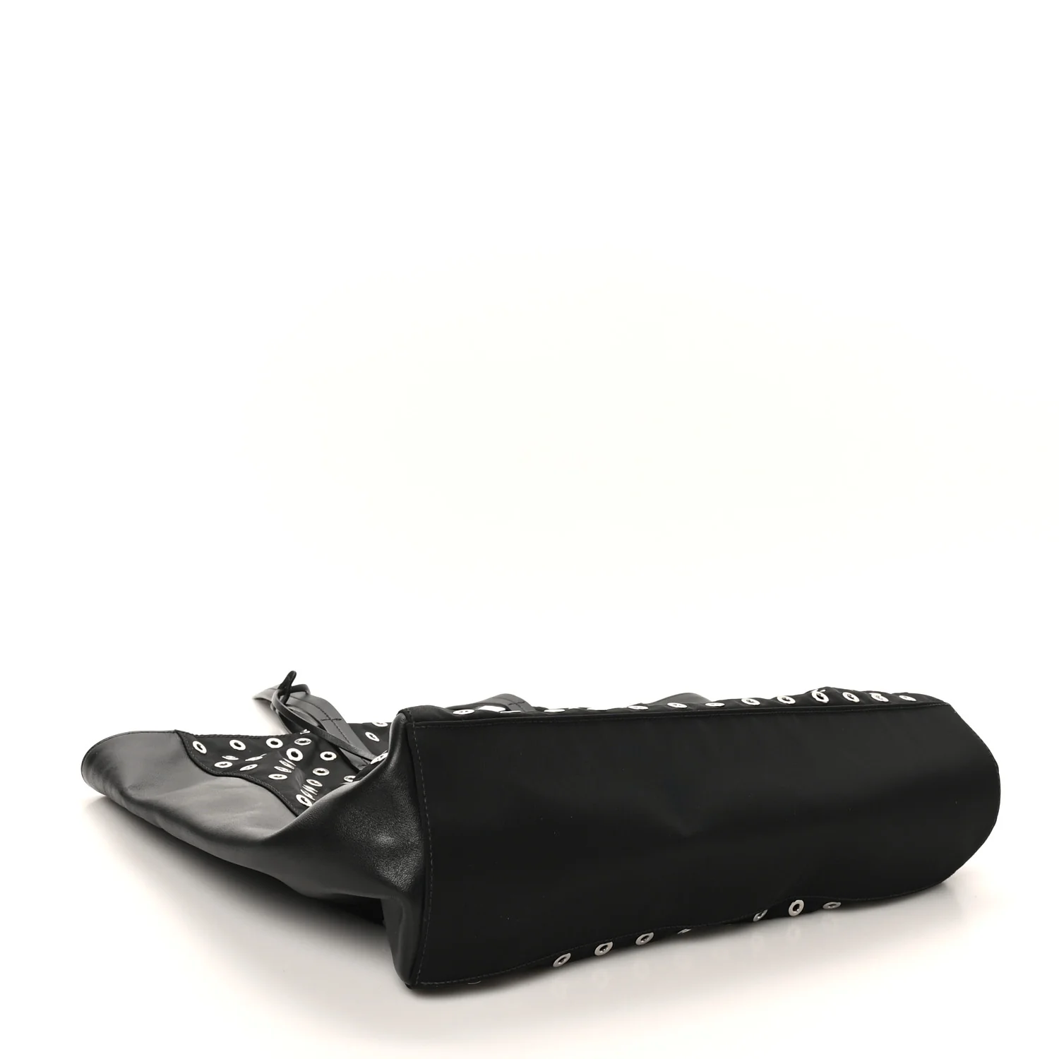 Tessuto Nylon Calfskin Grommet Tote Black - Top Club