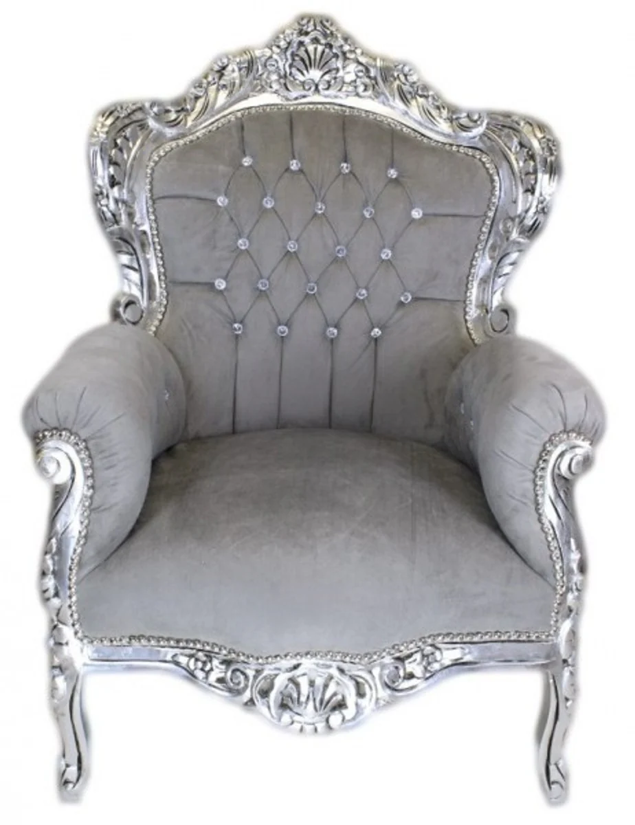 Baroque armchair King gray / silver with bling bling glitter stones