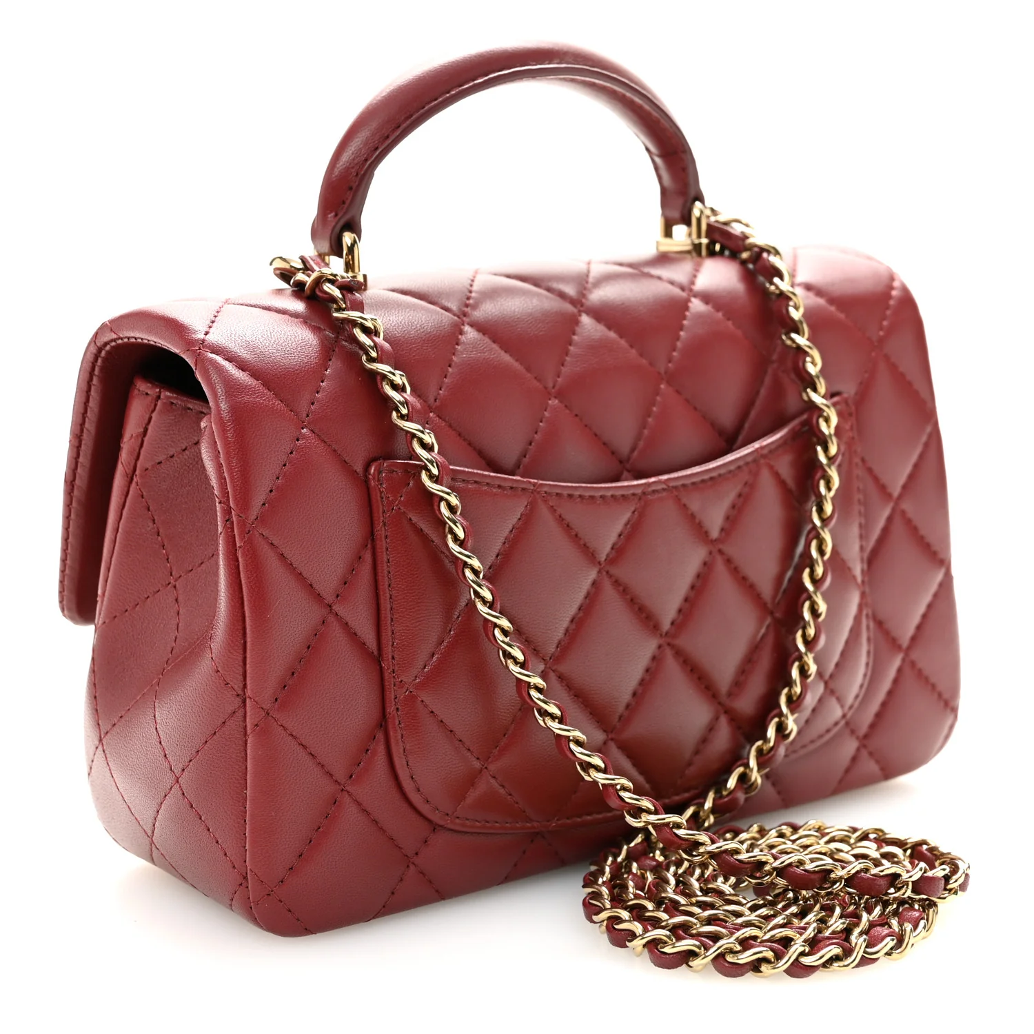 Lambskin Quilted Mini Top Handle Rectangular Flap Burgundy - Top Club