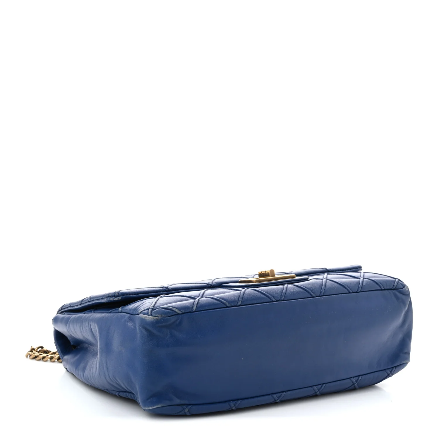Calfskin Diamond Debossed Large Cosmos Flap Blue - Top Club