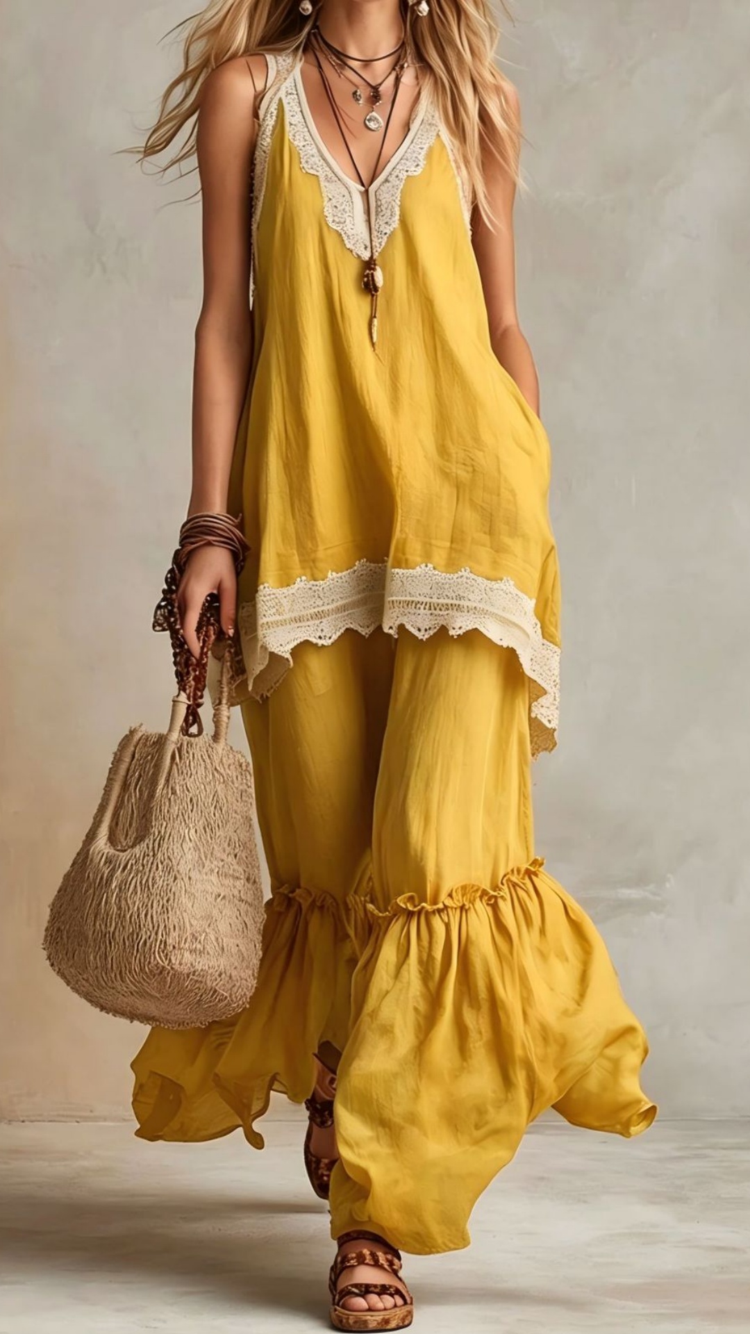 Women's Bohemian-Style Vacation Dress with Lace Straps - Nordfashionstorm - Women's Clothing, Fashion for You - Nordfashionstorm.com