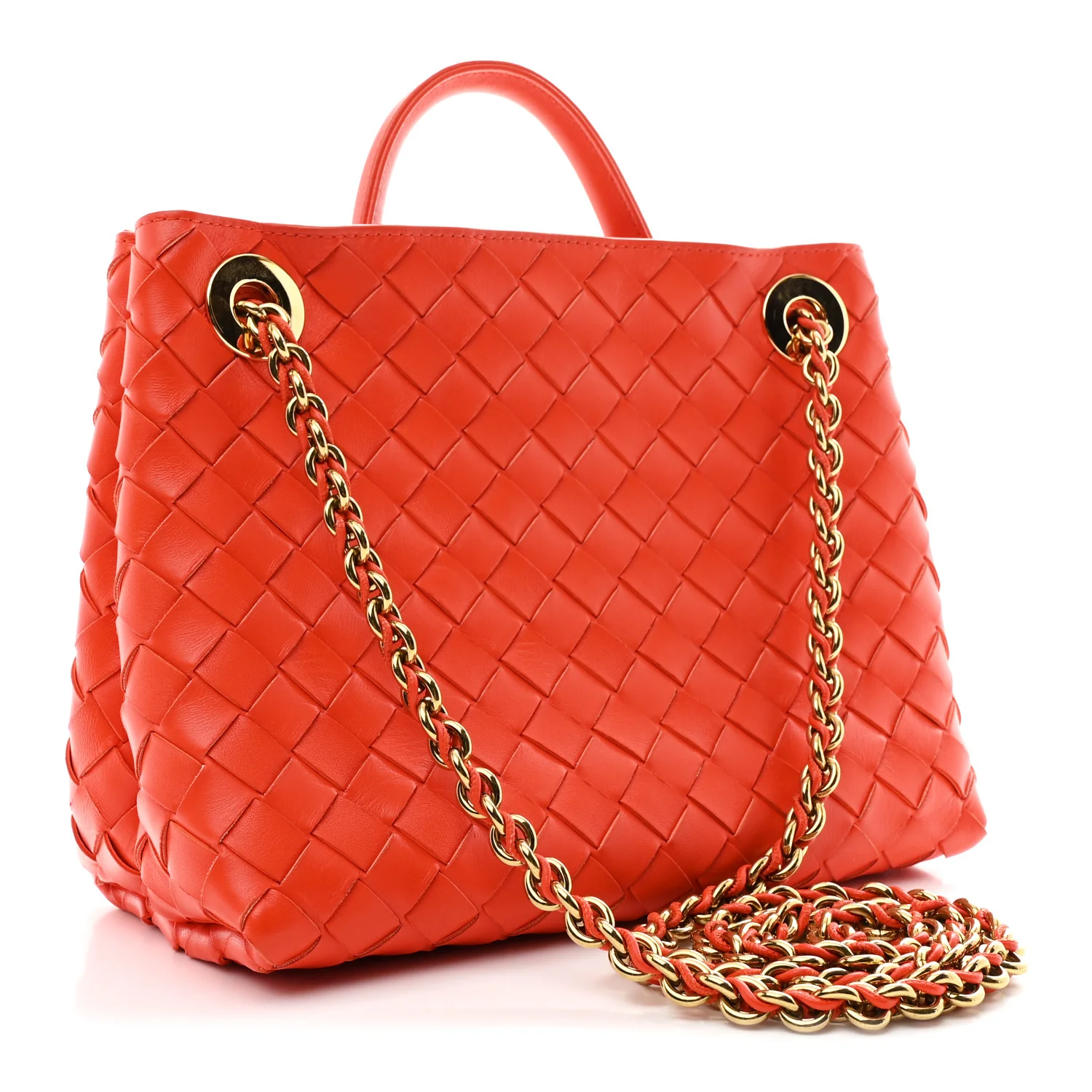 Nappa Intrecciato Small Andiamo With Chain Shoulder Bag Orange - Top Club