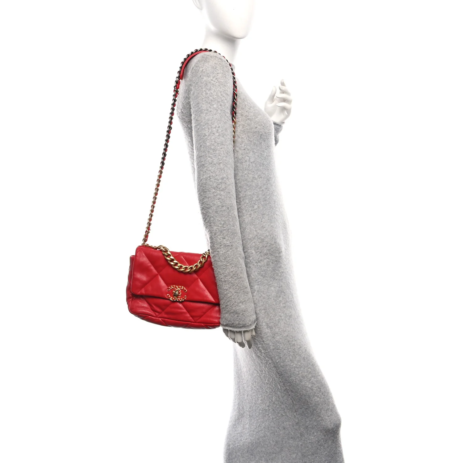 Lambskin Quilted Medium Chanel 19 Flap Red