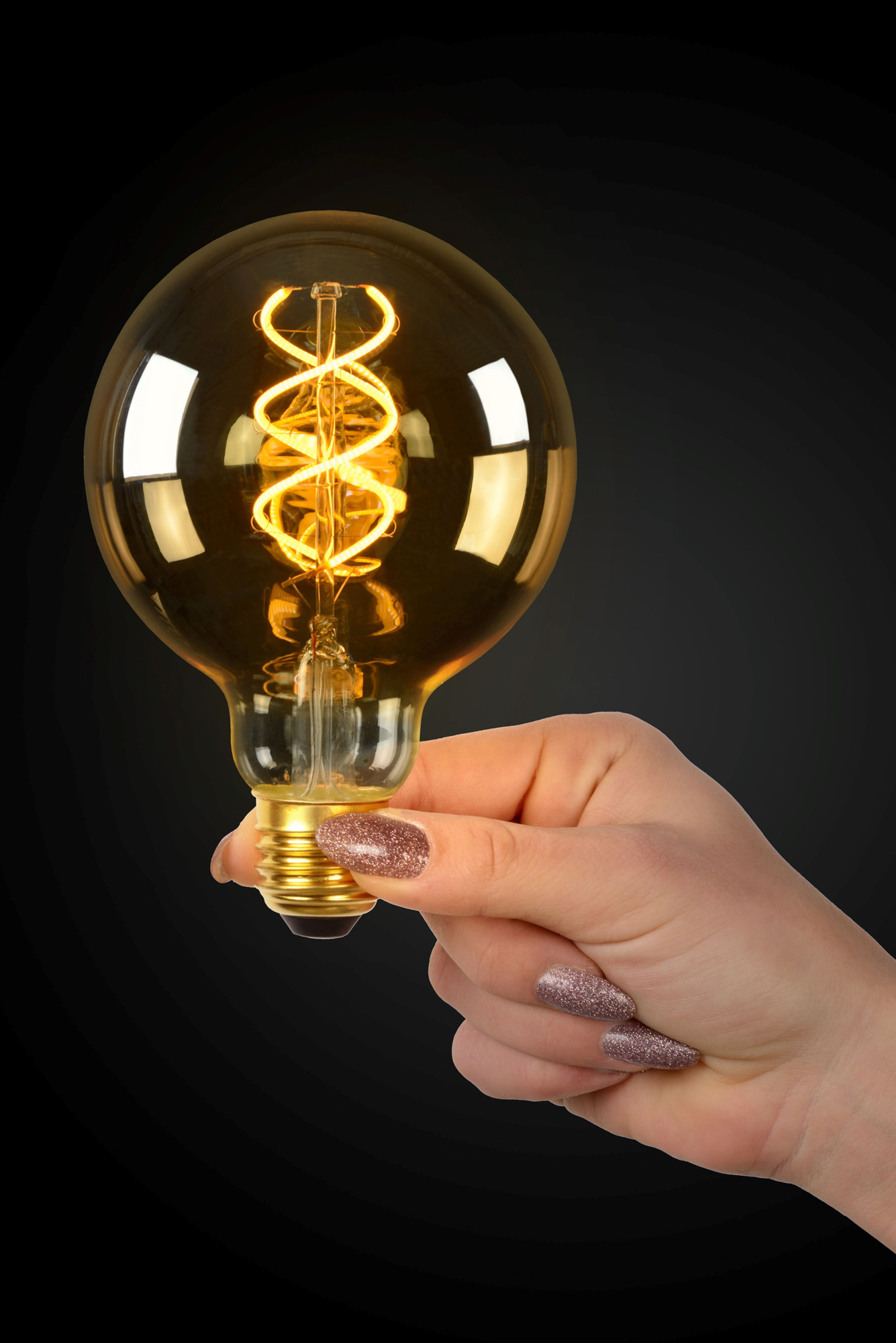 SET - 2X GLOBE 95MM SPIRAAL AMBER - 3 STEPS DIMMABLE