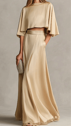 Women's Two-Piece Satin Maxi Dress Set with Shawl Sleeves - Nordfashionstorm - Women's Clothing, Fashion for You - Nordfashionstorm.com