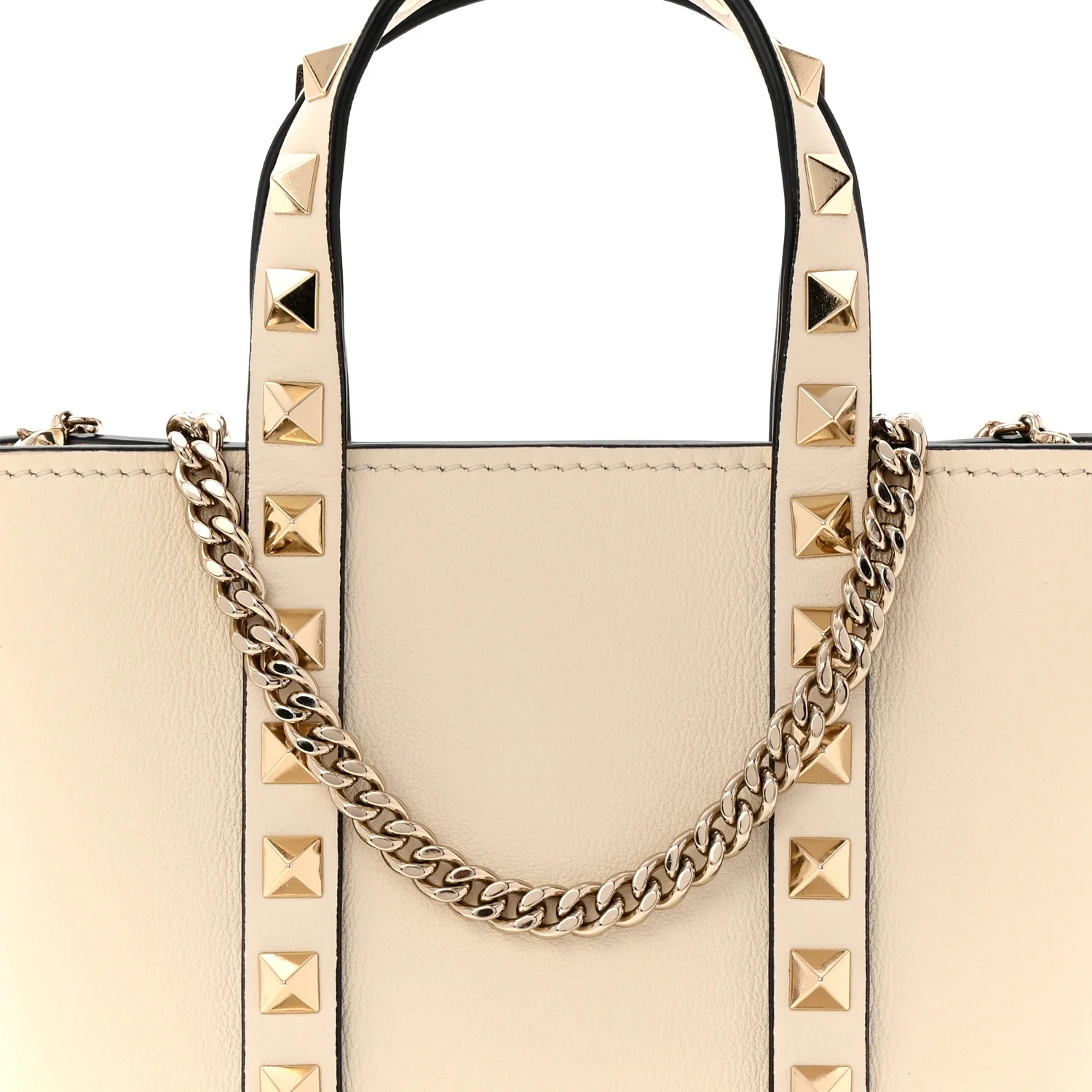 Pebbled Calfskin Rockstud North South Crossbody Bag Light Ivory - Top Club