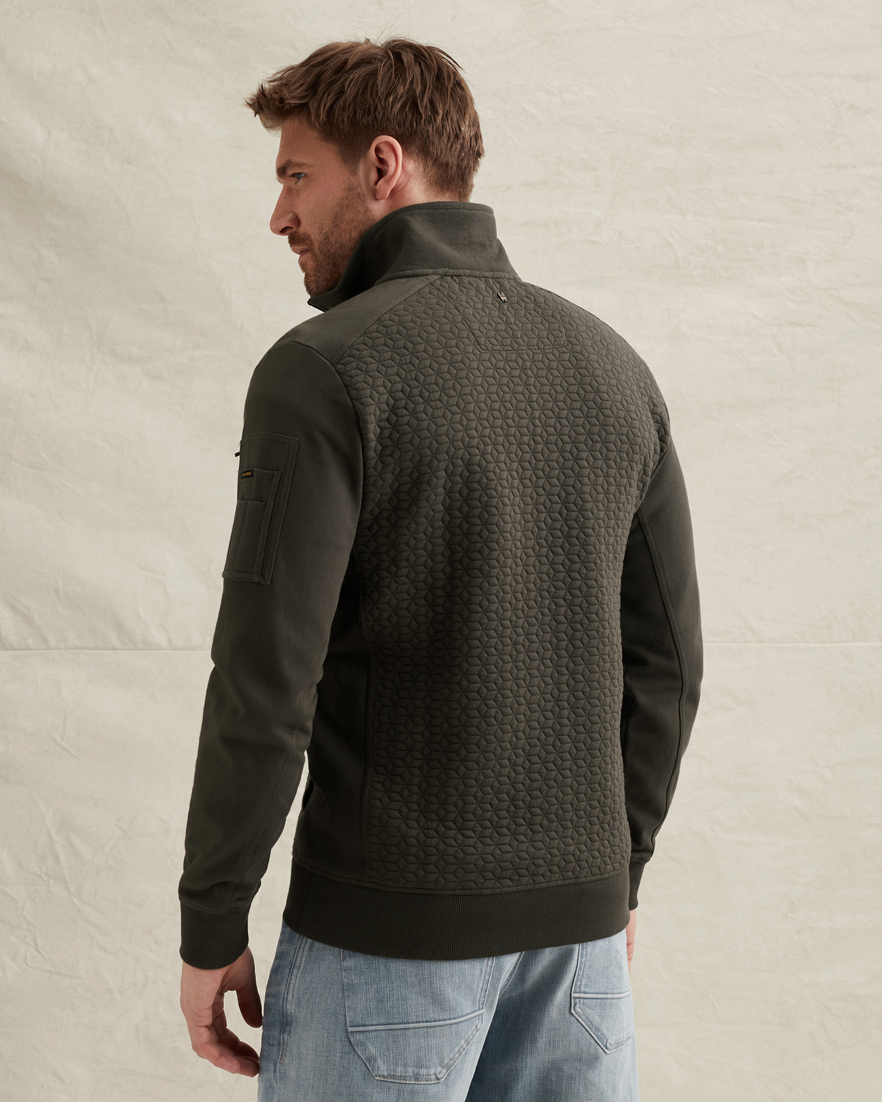 Sweat jacket with textures and flight pocketx