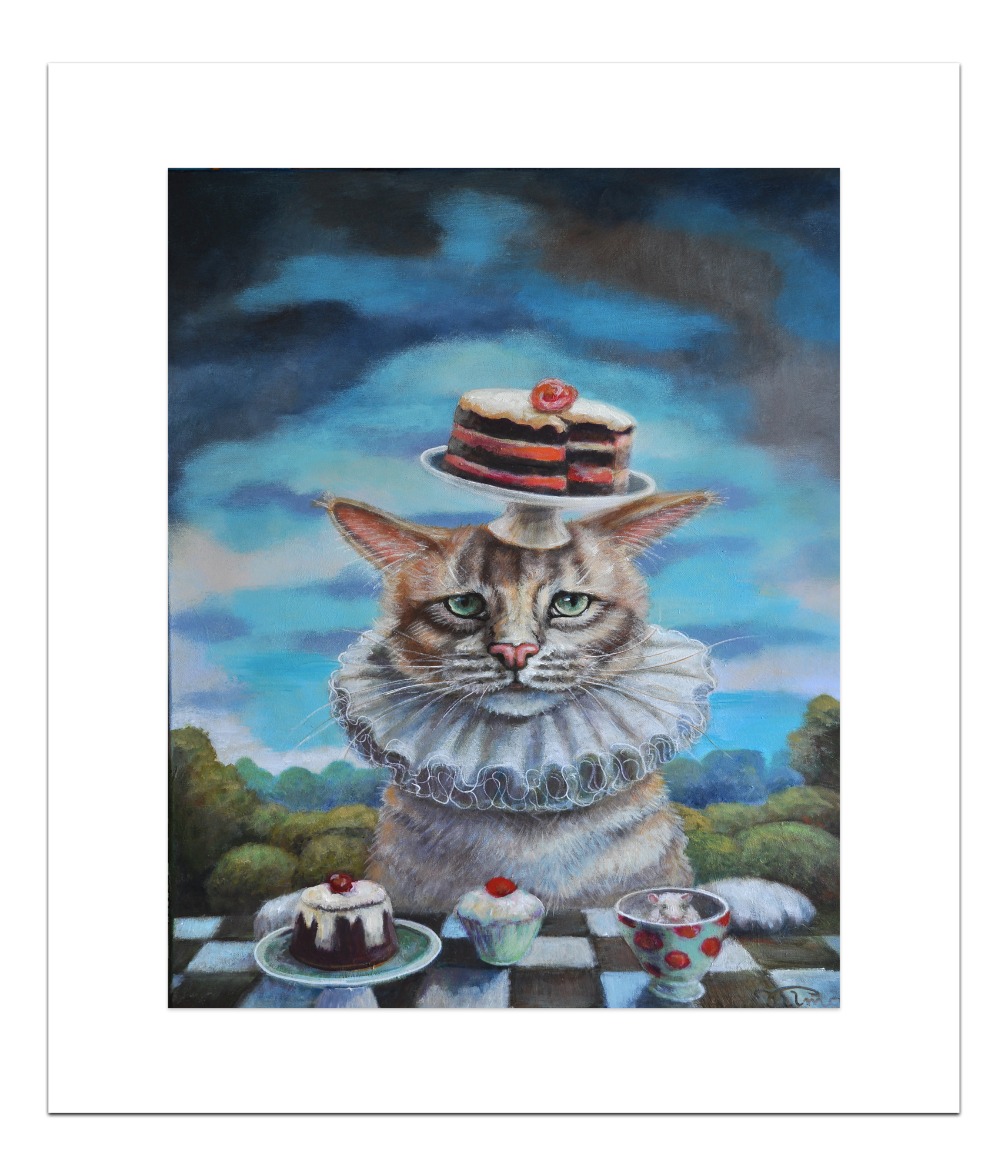 Poster Kat met Taart 40 x 50 cm