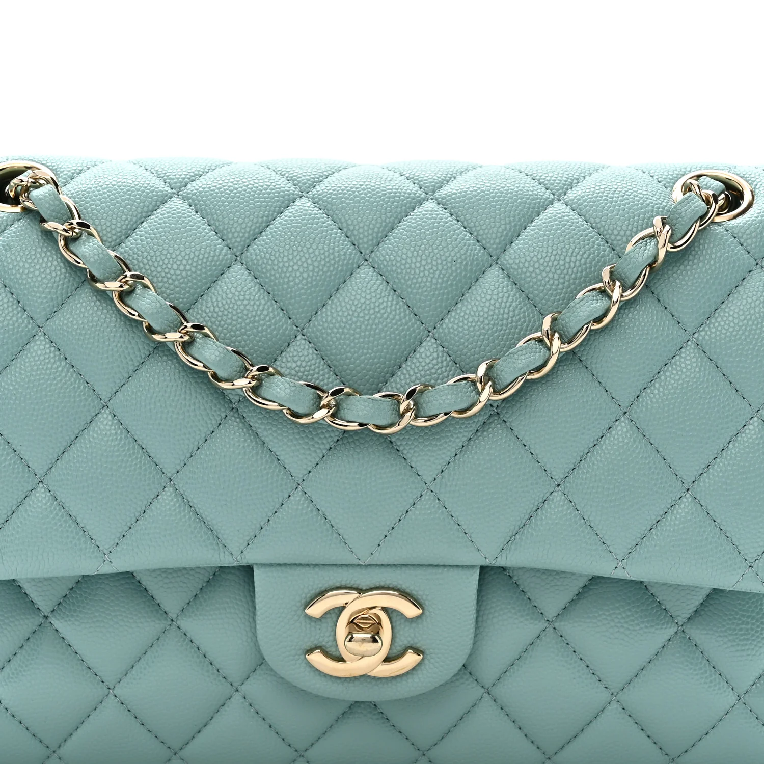 Caviar Quilted Medium Double Flap Light Blue - Top Club