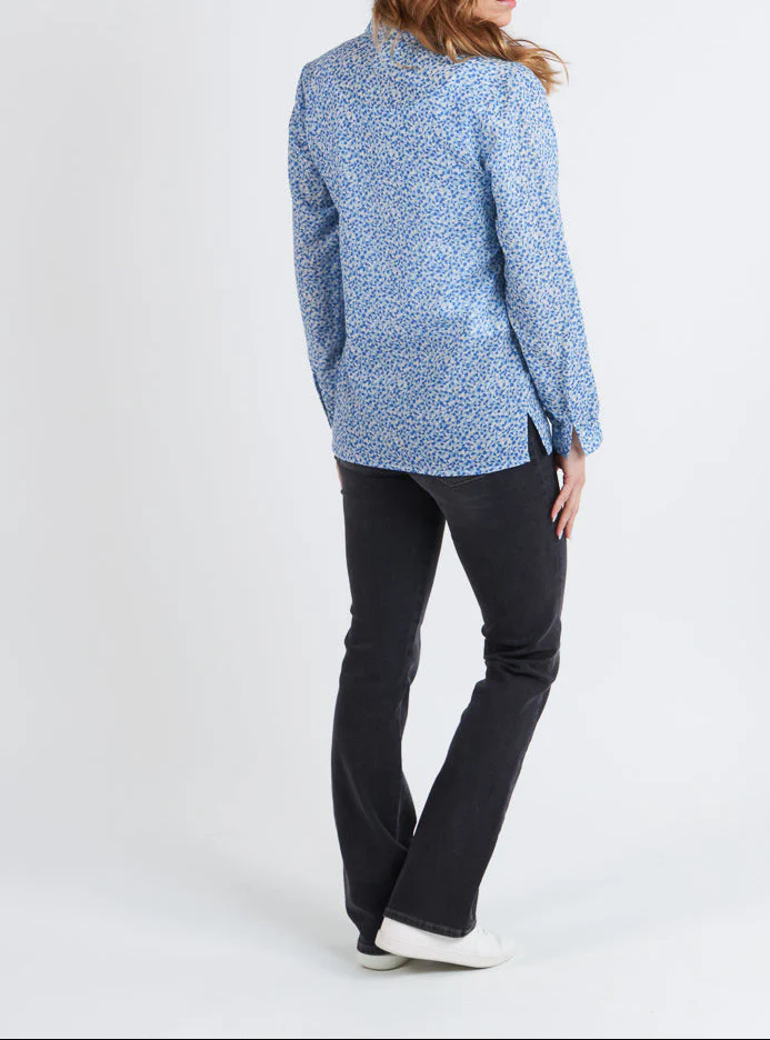 Chemisier femme manches longues en laine bleu