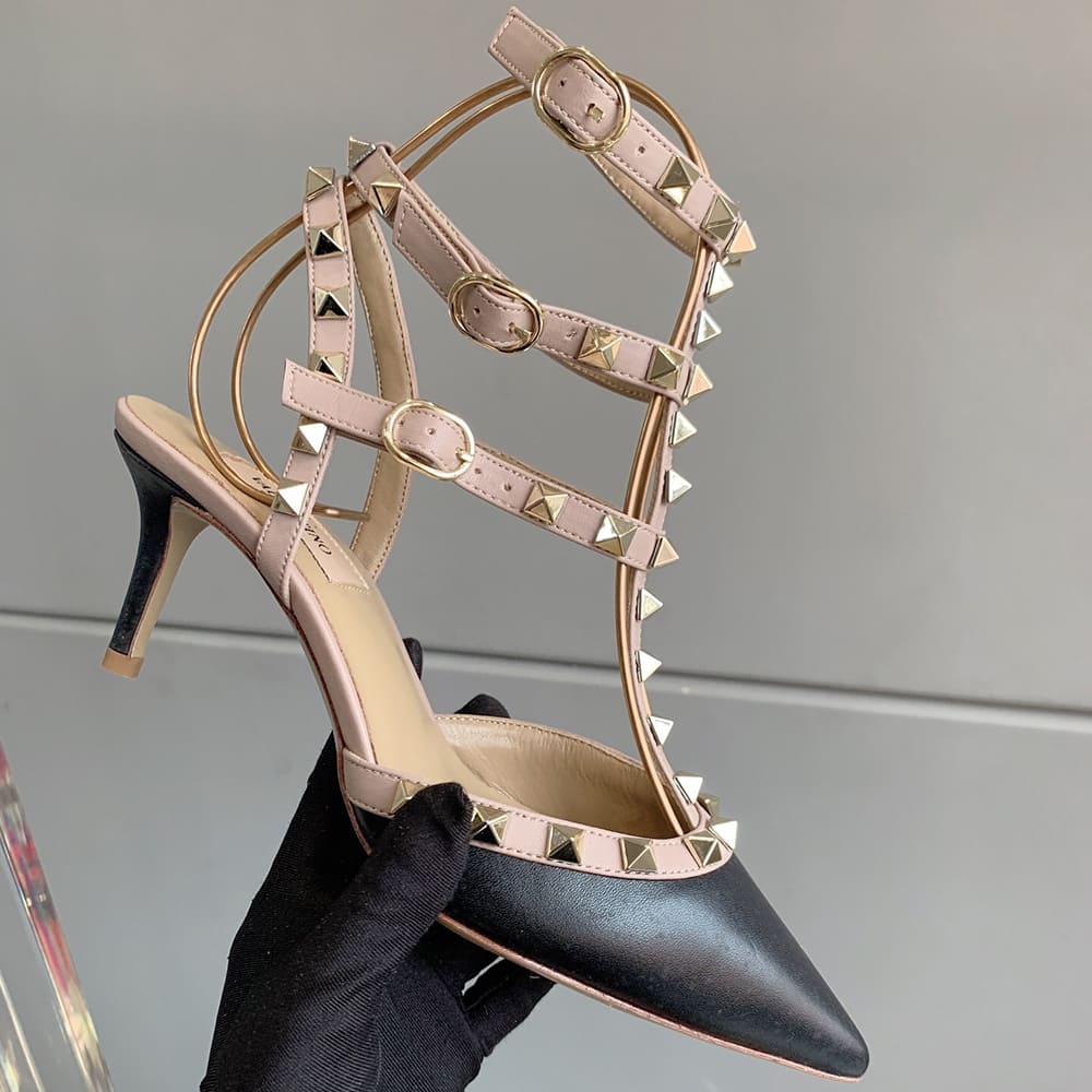 VALENTINO ROCKSTUD Wrap-around ankle strap rivet high heels (heel height 6.5 cm) - Top Club