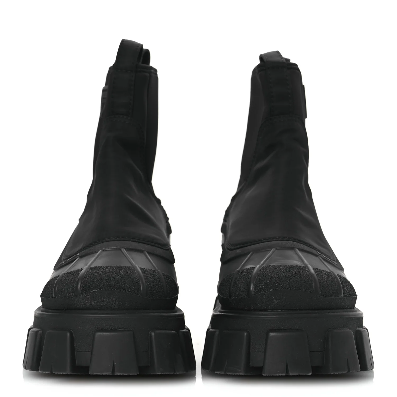 Re-Nylon Gabardine Rubber Triangle Logo Womens Monolith 55mm Ankle Boots 38 Black - Top Club