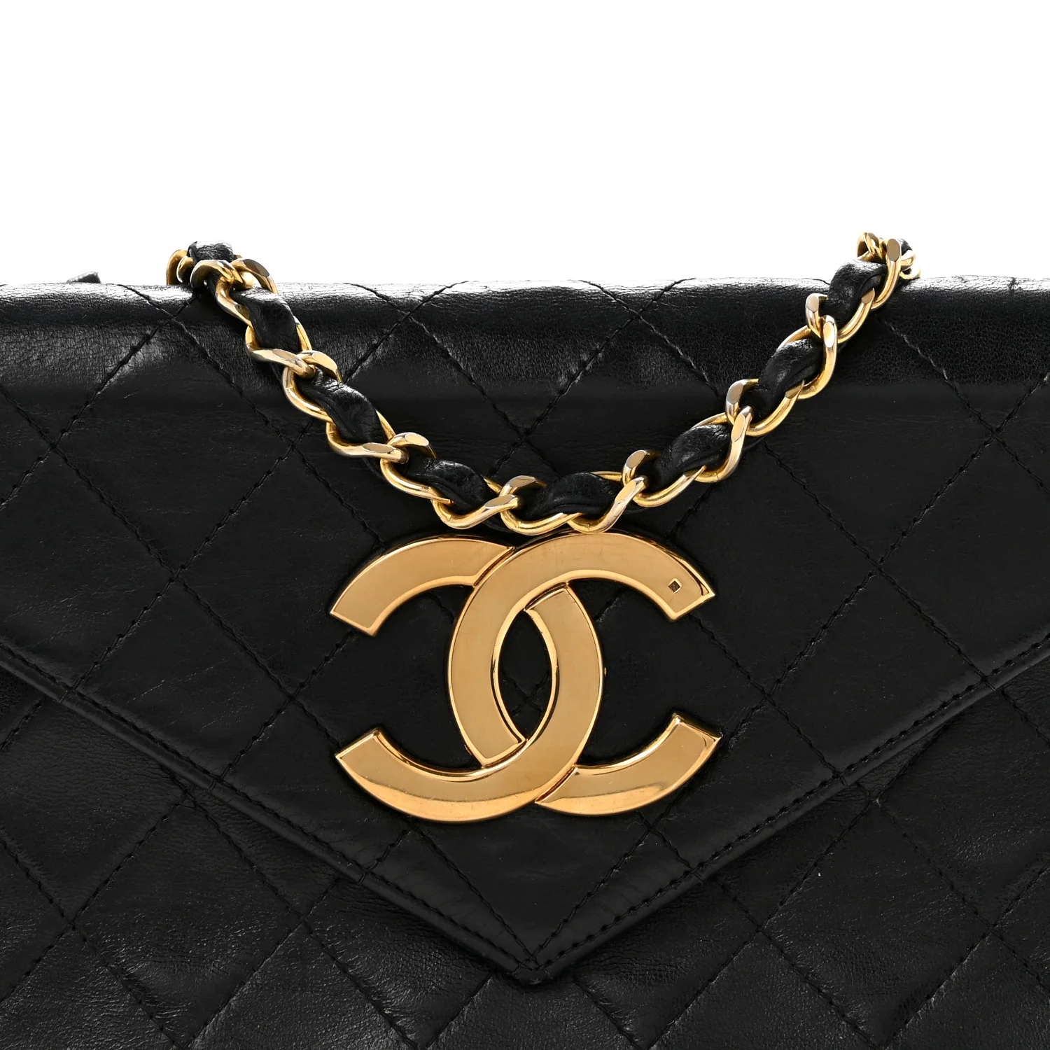Lambskin Quilted Envelope Flap Black - Top Club