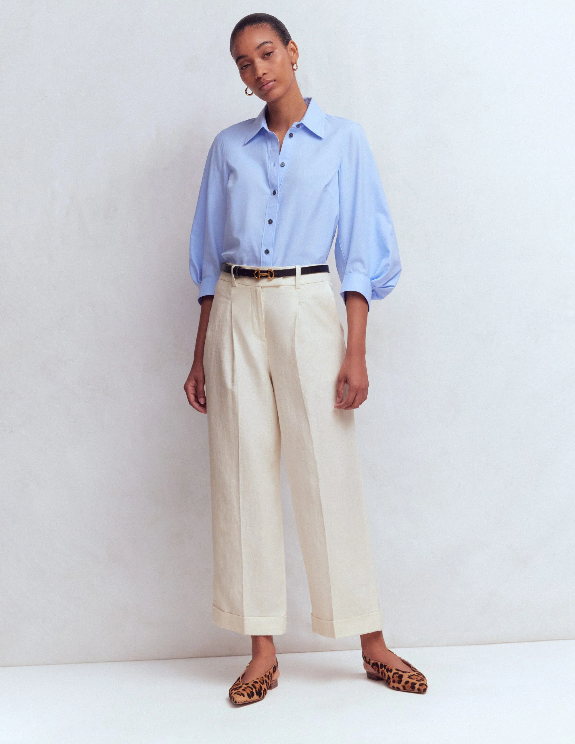 Chiswick Leinenhose mit verkürztem Schnitt-Naturweiß