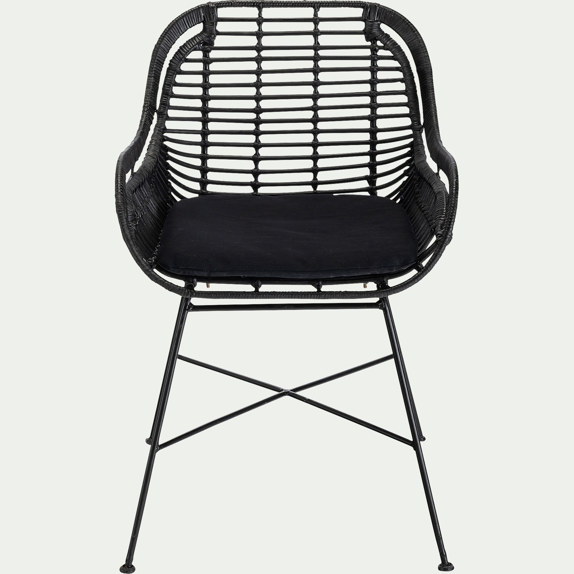 MILOU - Chaise en rotin avec accoudoirs - noir