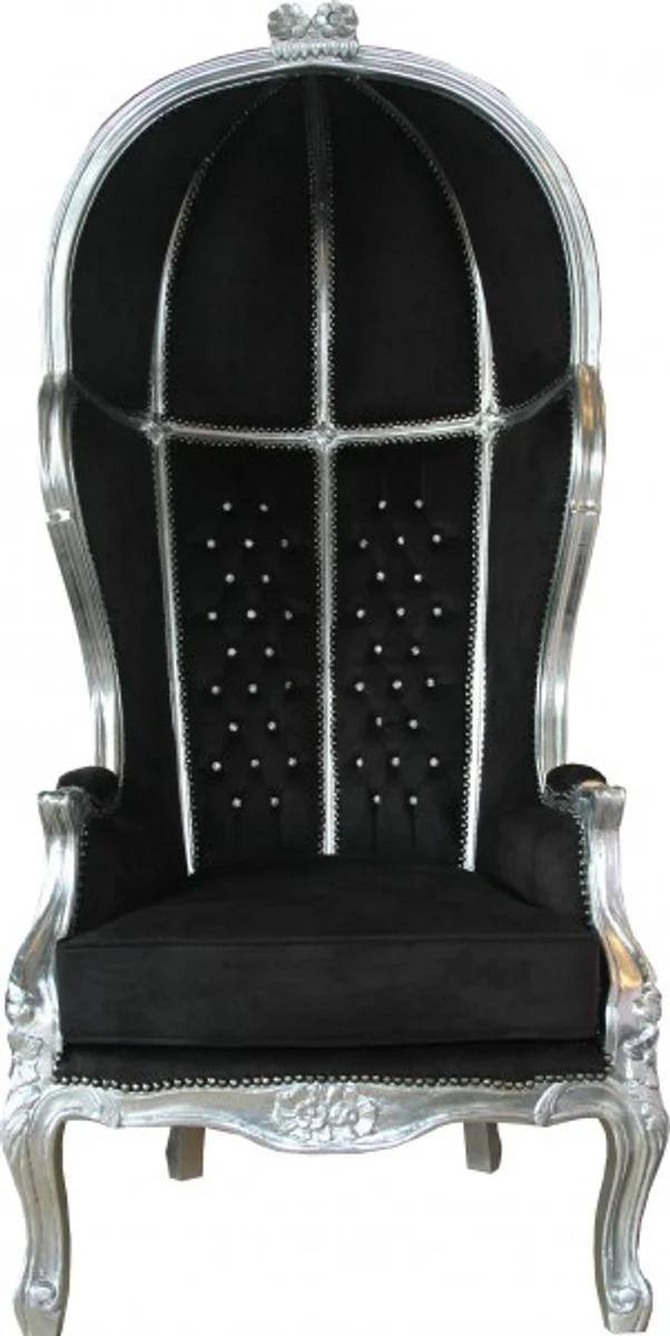 Baroque throne chair Victory black / silver with bling bling glitter stones - Balloon Chair - Throne Chair Tron