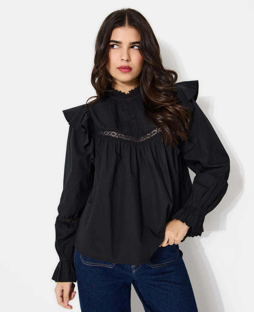 Pimkie Blouse en popeline avec dentelle et volants