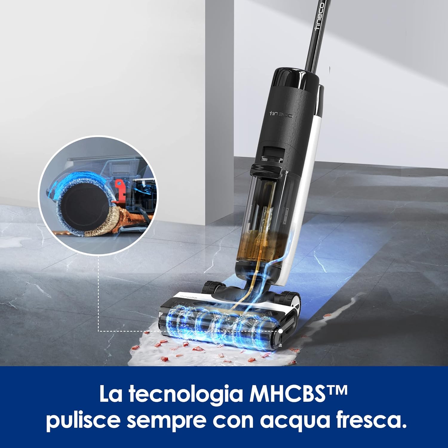 Tineco FLOOR ONE S7 Pro Aspirapolvere Cordless per Pavimenti Duri, Pulisce Sempre con Acqua Pulita, Display LED, Lunga Autonomia. Rimuove Macchie Ostinate e Peli di Animali Domestici