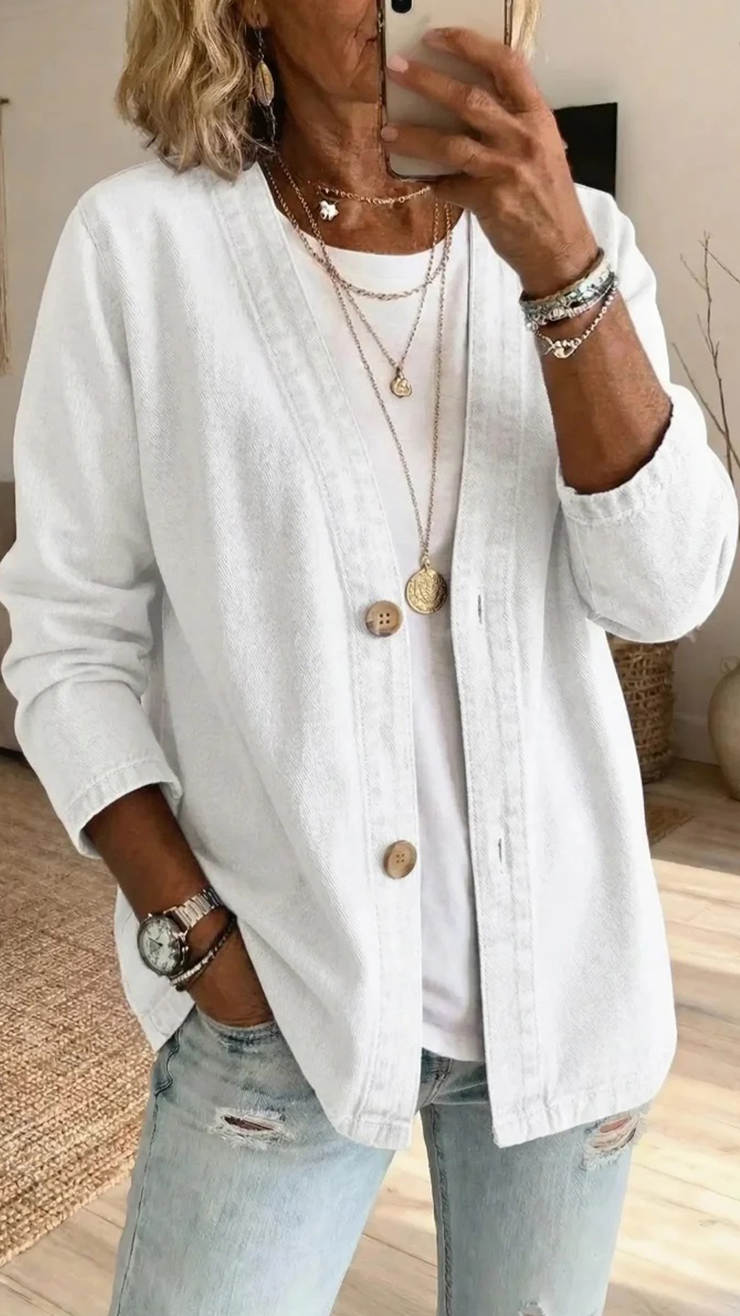 Women's Polyester Denim-Like V-Neck Cardigan - Nordfashionstorm - Women's Clothing, Fashion for You - Nordfashionstorm.com