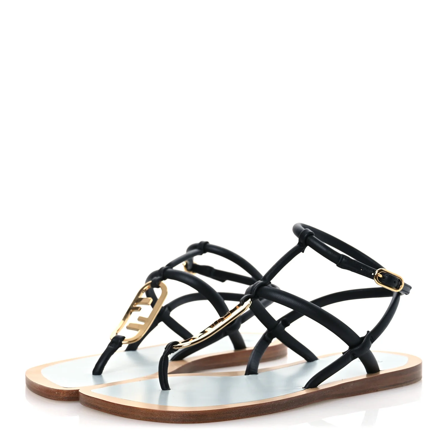 Nappa O'Lock Flat Thong Sandals 37 Black - Top Club