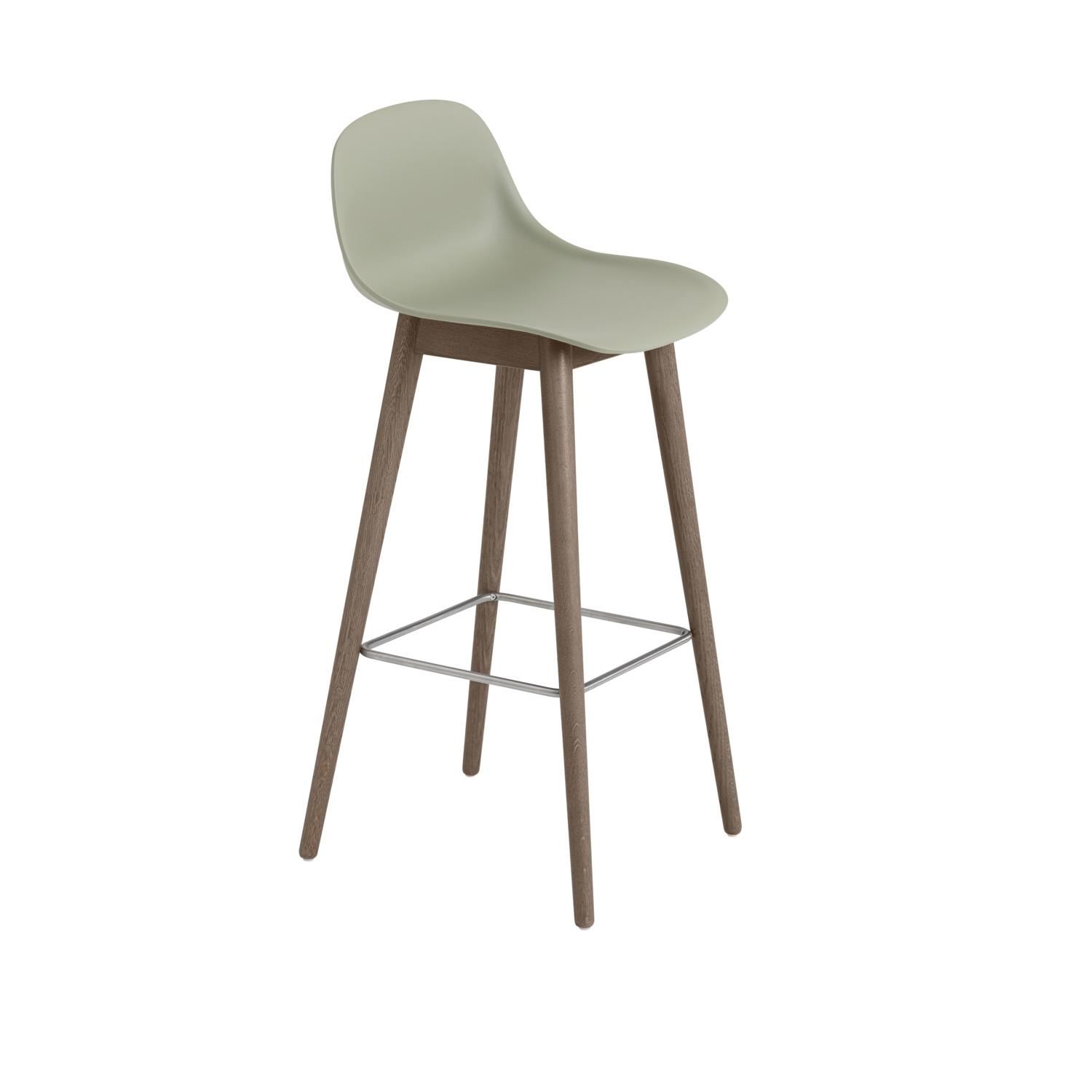 Barkruk Fiber 75 cm met rug en donker onderstel dusty green