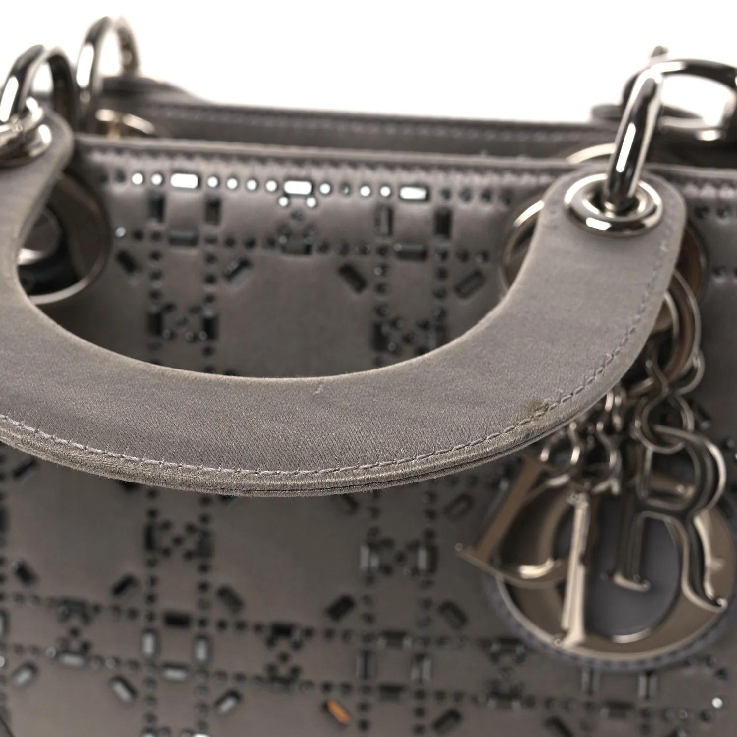Satin Crystal Cannage Mini Lady Dior Gray - Top Club