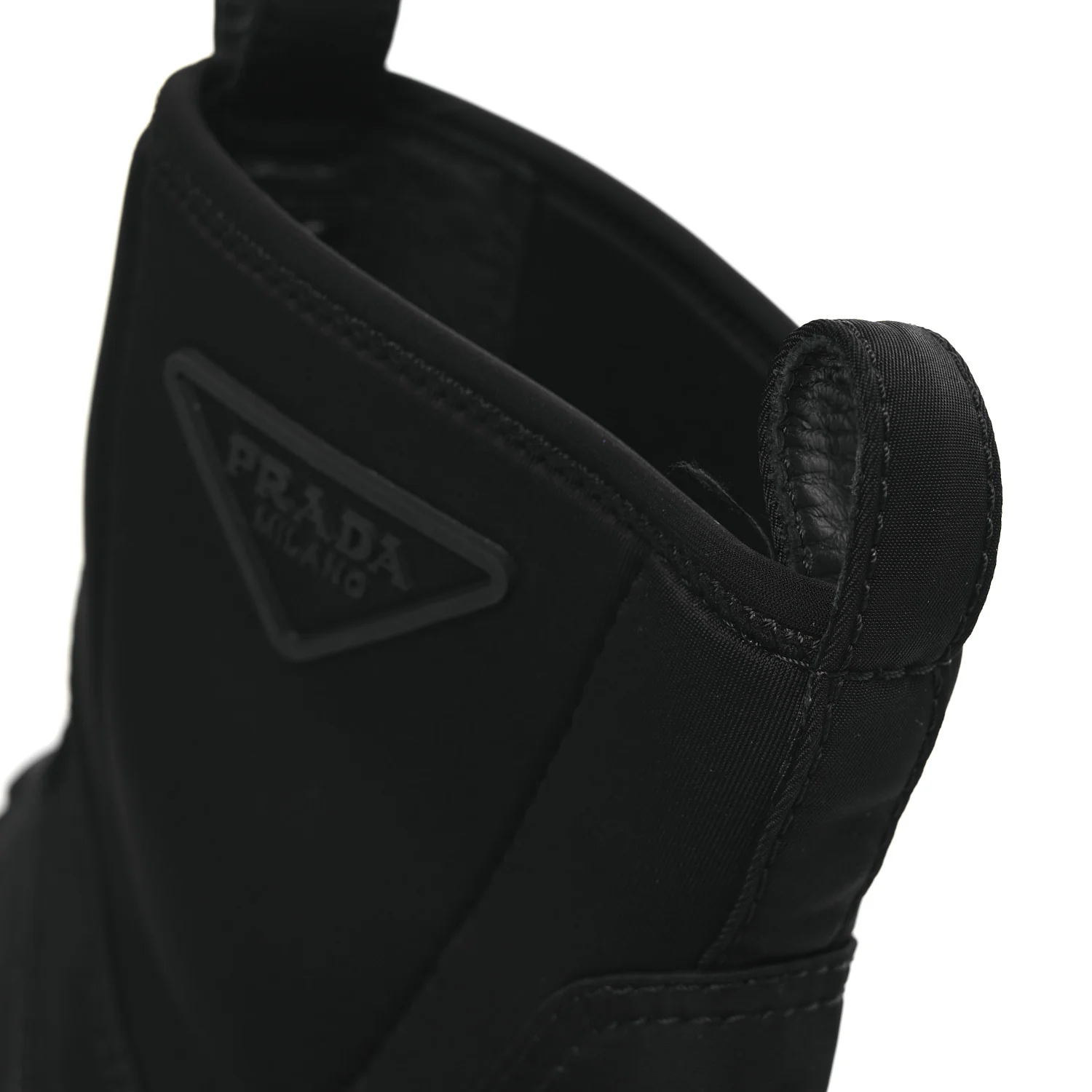 Re-Nylon Gabardine Rubber Triangle Logo Womens Monolith 55mm Ankle Boots 38 Black - Top Club