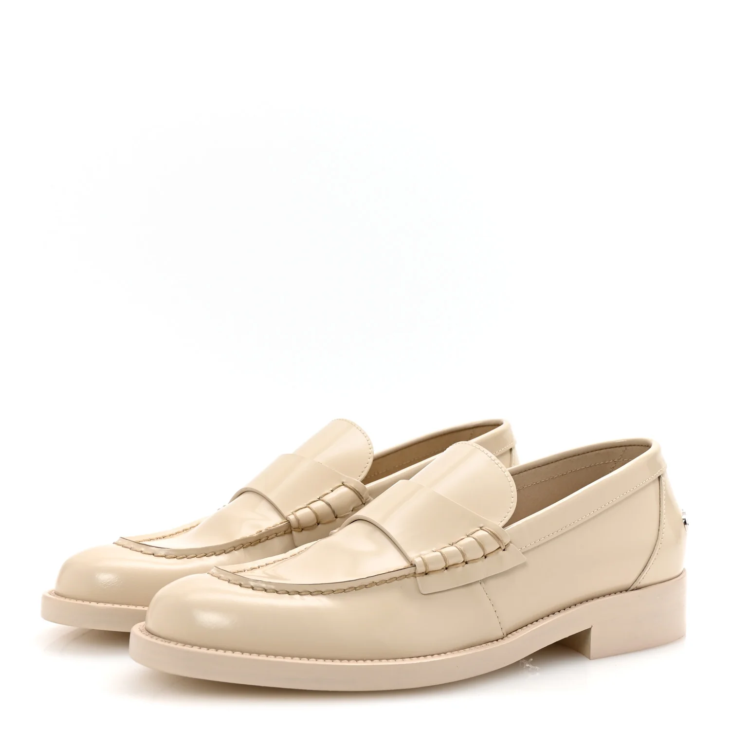 Shiny Calfskin Logo Loafers 38.5 Light Beige - Top Club