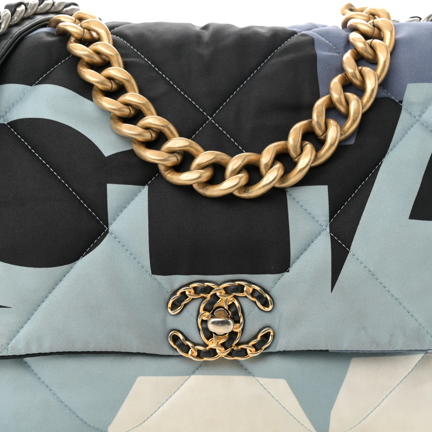 Silk Maxi Scarf Chanel 19 Flap Black Blue White - Top Club