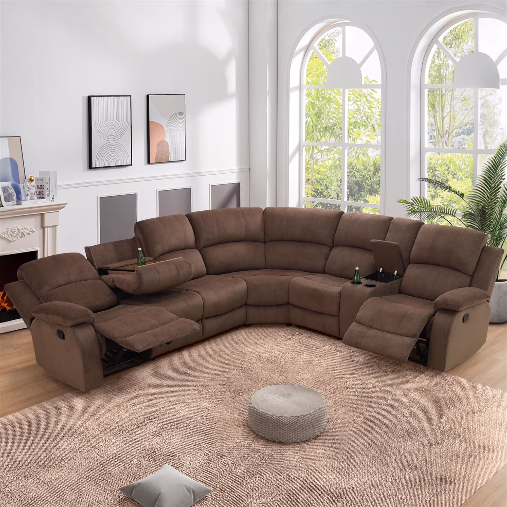 Aukfa 3 - Piece Recliner Sofa Set, 6 Seat Sectional Couch with Cup Holders&Storage Console, Gray
