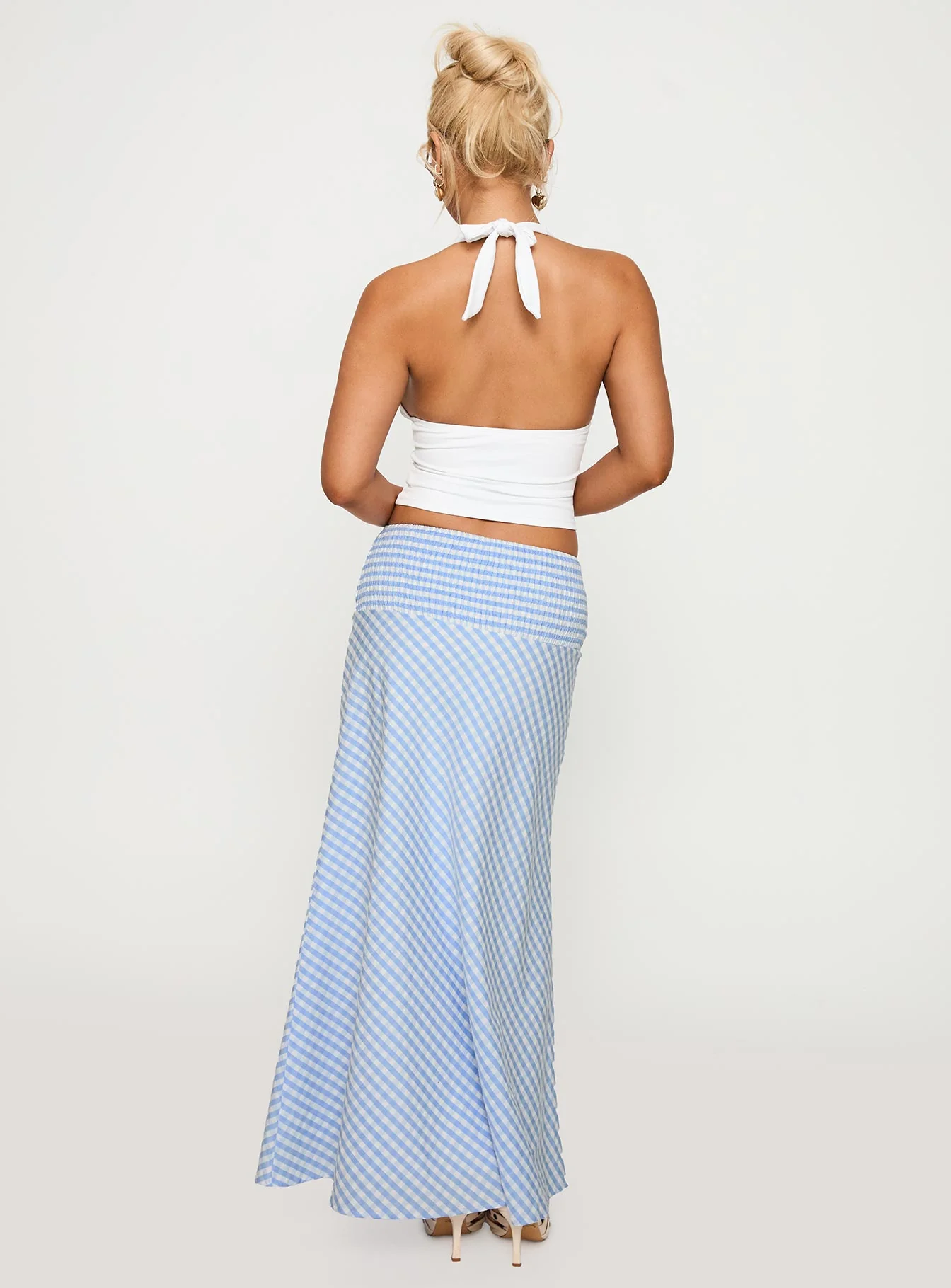 Every Girl Shirred Maxi Skirt Blue Check