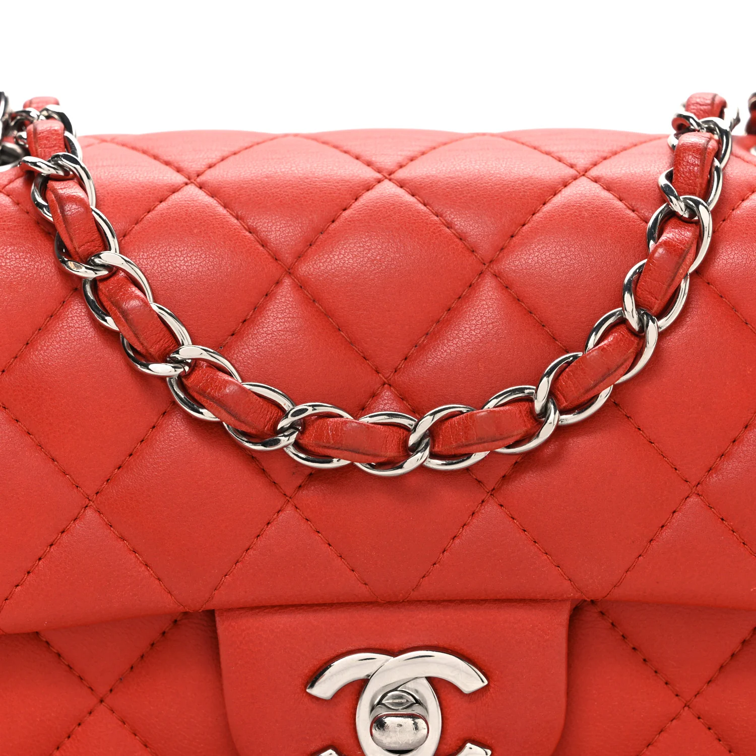 Lambskin Quilted Mini Rectangular Flap Red - Top Club