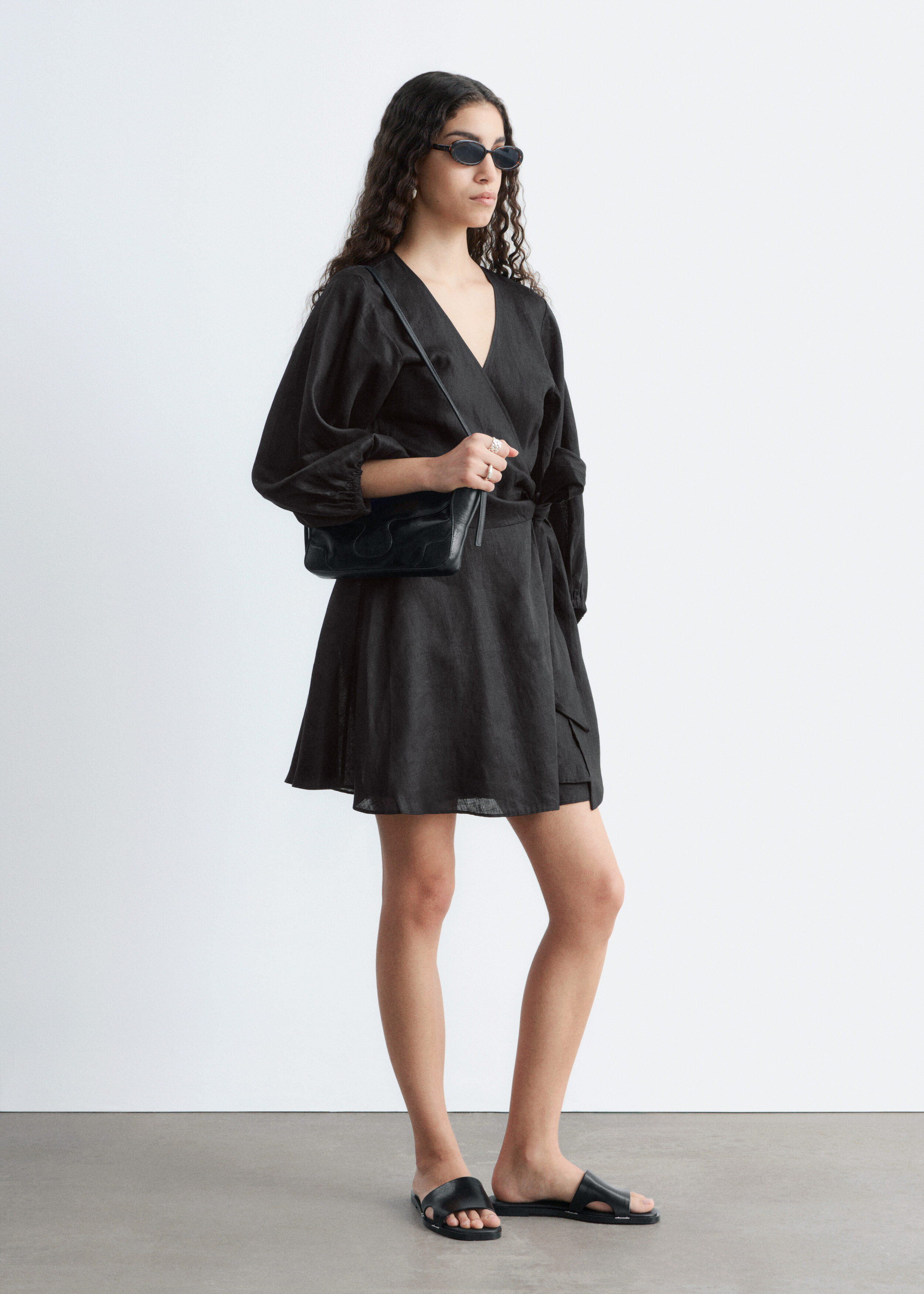 & Other Stories LINEN WRAP MINI DRESS
