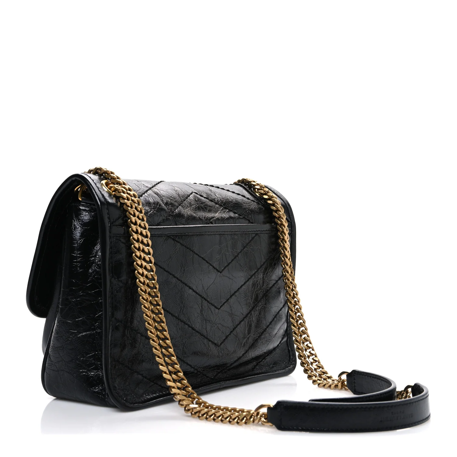 Crinkled Calfskin Matelasse Monogram Baby Niki Chain Satchel Black - Top Club